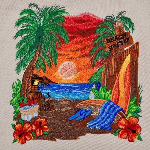 Large Legacy Embroidery Design Beach Sceen