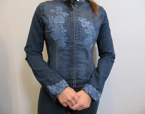 denim jacket with lace front