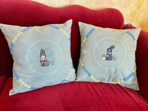 garden bunnies pillows