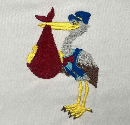 standing stork embroidery design
