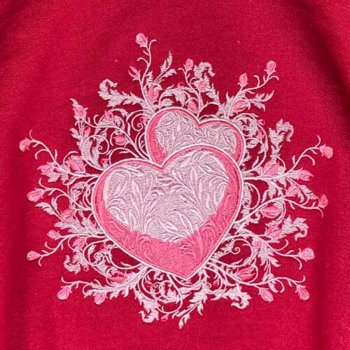 heart with rose swirls embroidery design