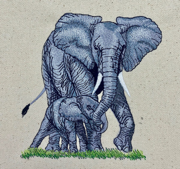 elephant with baby embroidery design