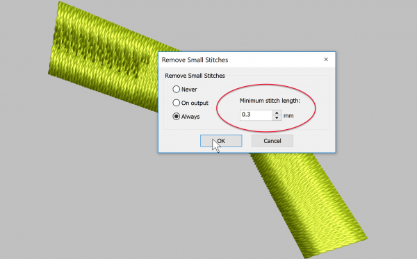 minimum stitch length in hatch embroidery software
