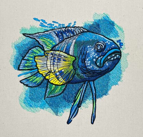 tropical blue fish embroidery design