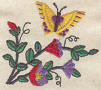 Embroidery Design: Flowers with butterfly 2.26w X 1.97h