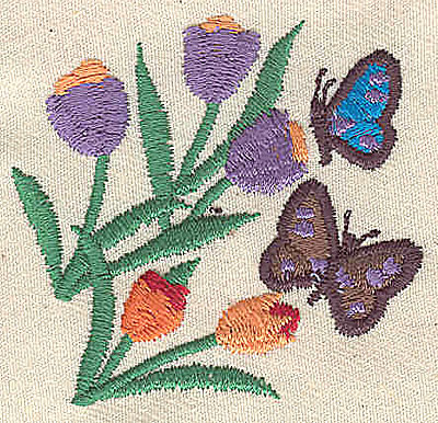 Embroidery Design: Tulips and butterflies 2.10w X 1.98h