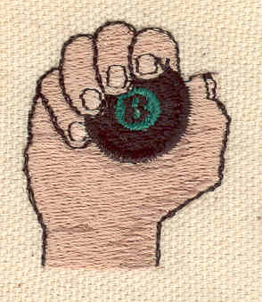 Embroidery Design: Hand with eight ball 1.20w X 1.40h