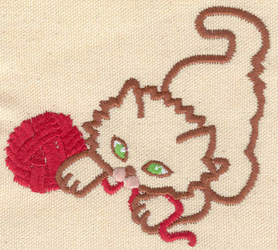 Embroidery Design: Kitten with ball of wool 4.00w X 3.55h