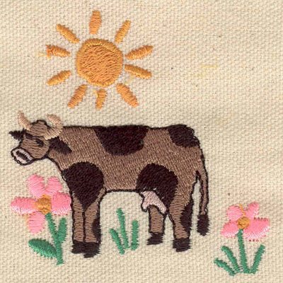 Embroidery Design: Cow in meadow 2.60w X 2.70h