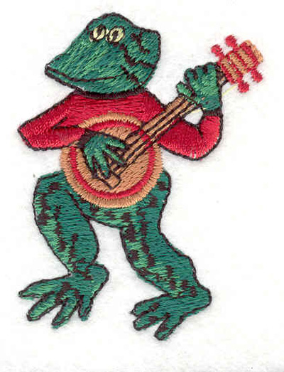 Embroidery Design: Frog banjo amphibian cartoon  1.90"w X 2.41"h