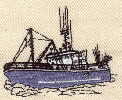 Embroidery Design: Fishing Boat 2.99w X 2.39h