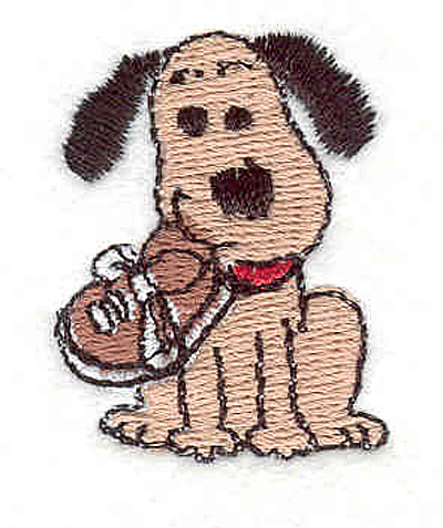 Embroidery Design: Dog with shoe 1.45" X 1.10"