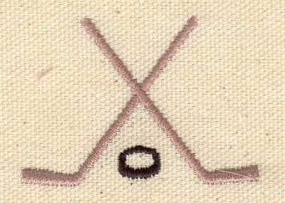 Embroidery Design: Crossed hockey sticks with puck 1.96w X 1.40h