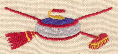 Embroidery Design: Curling stone and brooms 3.22w X 1.32h