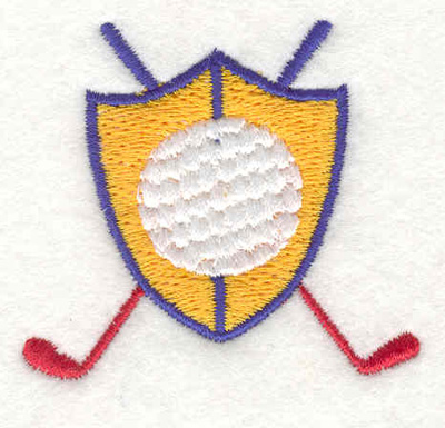 Embroidery Design: Golf shield ball and clubs 2.08"w X 1.88"h