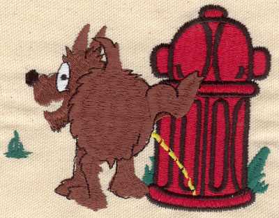 Embroidery Design: Dog and fire hydrant4.48w X 3.39h