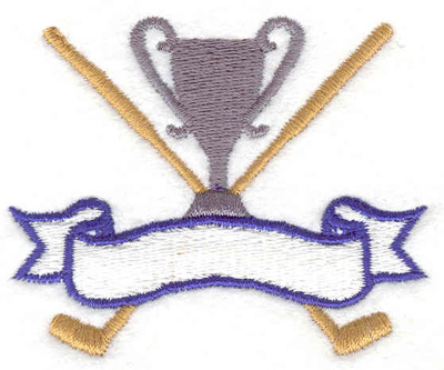 Embroidery Design: Golf Clubs trophy and banner 2.65"w X 2.15"h