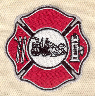 Embroidery Design: Maltese cross with vintage fire truck 3.15w X 3.16h