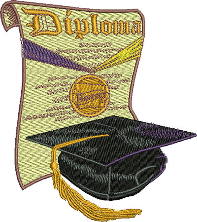 Embroidery Design: Graduation Diploma & Cap Lg 4.02w X 4.52h