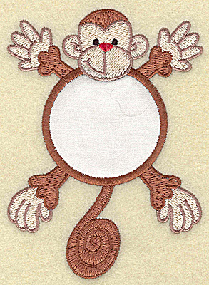 Embroidery Design: Monkey with circle applique 3.58w X 4.91h