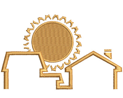Embroidery Design: Sun Behind Houses 3.95w X 2.47h