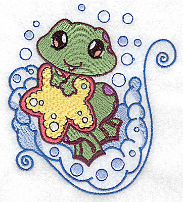 Embroidery Design: Bubble bath frog large 4.43w X 4.96h