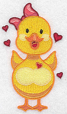 Embroidery Design: Duck with hearts large 2.82w X 4.99h