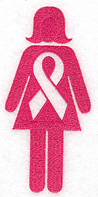 Embroidery Design: Woman with breast cancer ribbon large 2.30w X 4.97h