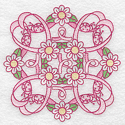 Embroidery Design: Ribbons daisies and ladybugs 4.93w X 4.93h