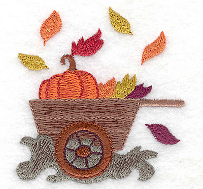 Embroidery Design: Cart with pumpkin and leaves 2.68w X 2.91h