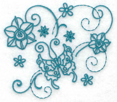 Embroidery Design: Butterfly and flowers 1 small 3.88w X 3.45h