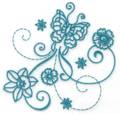 Embroidery Design: Butterfly and flowers 2 large 4.95w X 4.83h