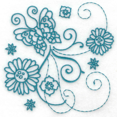 Embroidery Design: Butterfly and flowers 4 large 4.93w X 4.95h