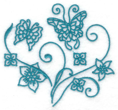 Embroidery Design: Butterfly duo with flowers  3.89w X 3.65h