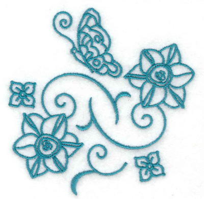 Embroidery Design: Butterfly and daffodils 3.47w X 3.52h