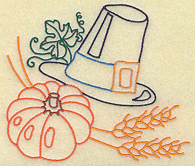 Embroidery Design: Pumpkin and pilgrim hat large 4.91w X 4.25h