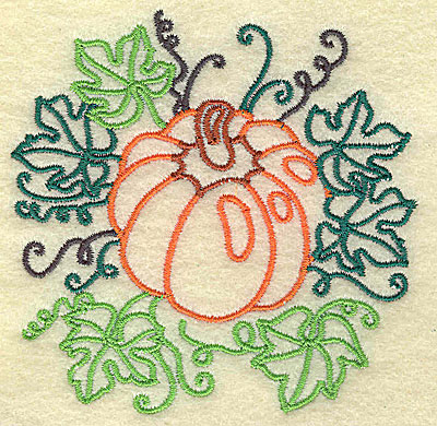 Embroidery Design: Pumpkin and leaves 3.52w X 3.52h