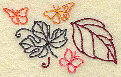 Embroidery Design: Leaves and butterflies 3.68w X 2.30h