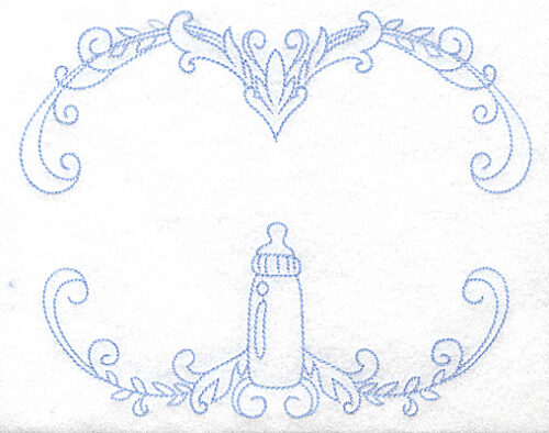 Embroidery Design: Monogram baby frame with bottle large 7.45w X 5.91h
