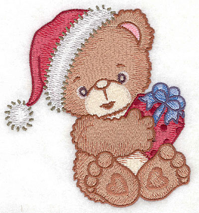 Embroidery Design: Bear holding gift large4.55w X 5.00h