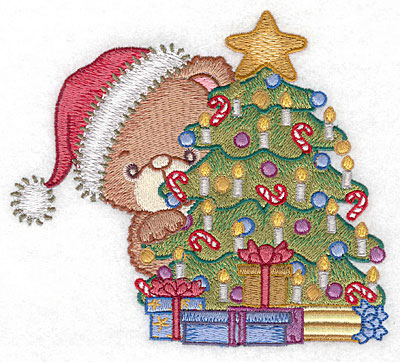 Embroidery Design: Bear with Christmas tree5.66w X 5.00h