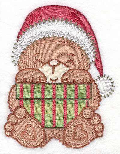 Embroidery Design: Bear with gift box large3.93w X 5.00h
