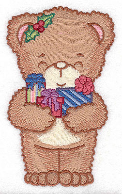 Embroidery Design: Holly bear with gifts large3.07w X 5.00h