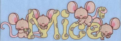 Embroidery Design: Mice text with four mice11.74w X 3.78h