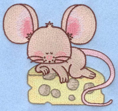 Embroidery Design: Mouse sleeping on cheese large5.00w X 4.48h