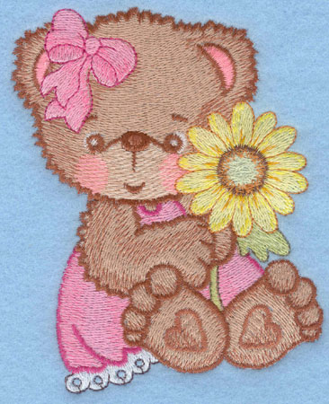 Embroidery Design: Bear with single yellow daisy large4.09w X 5.00h
