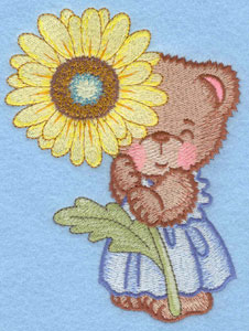 Embroidery Design: Bear standing with yellow daisy large3.75w X 5.00h