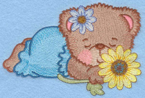 Embroidery Design: Bear with single daisy sleeping large5.00w X 3.31h