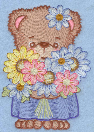 Embroidery Design: Bear with bunch of daisies large3.53w X 5.00h