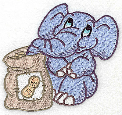 Embroidery Design: Elephant with bag of peanuts large 4.97w X 4.70h